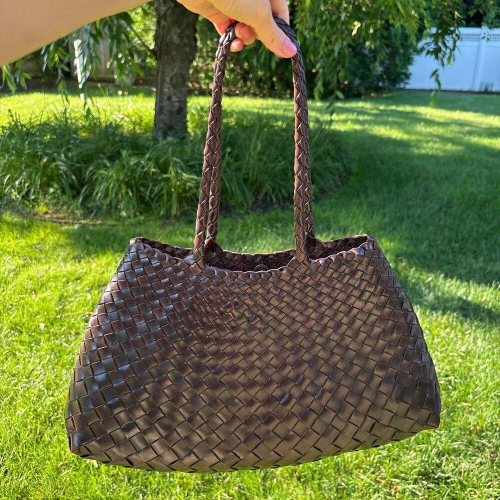 Dragon Diffusion Santa Croce Big bag in Dark Brown with woven bottom